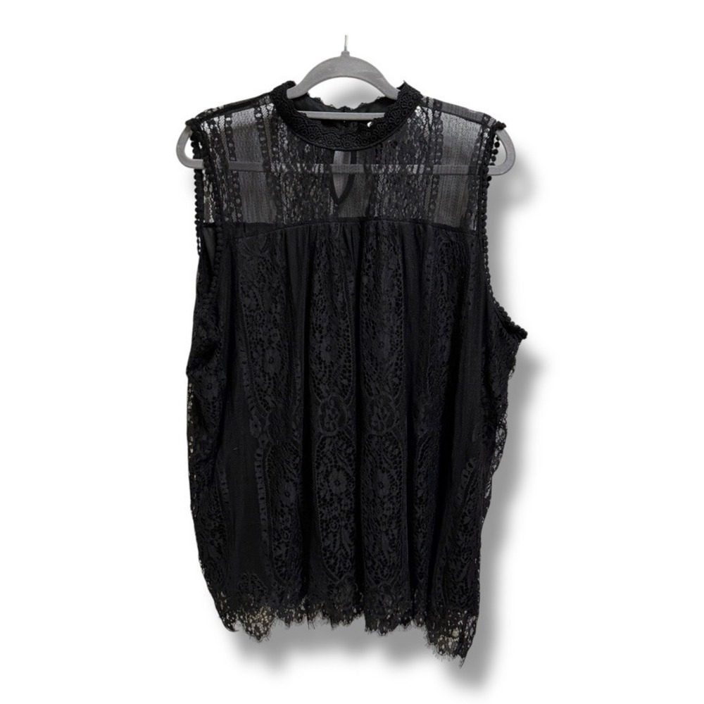 Shannon Ford New York Black Lace Mock Neck Sleeveless Blouse Plus Size 3X